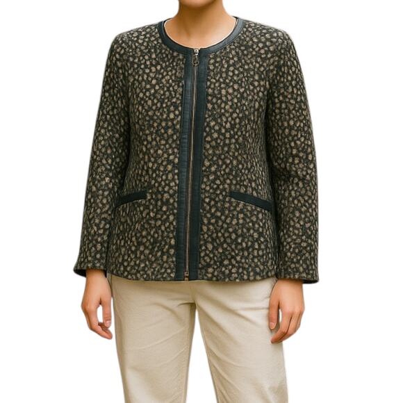Bob Mackie Fleece Printed Front Zip Long Sleeve Jacket Artsy Brown Size L - Picture 1 of 8
